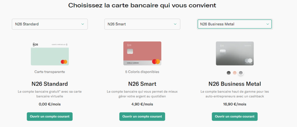 Les différentes cartes N26 - Avis Hewa Agency 2022